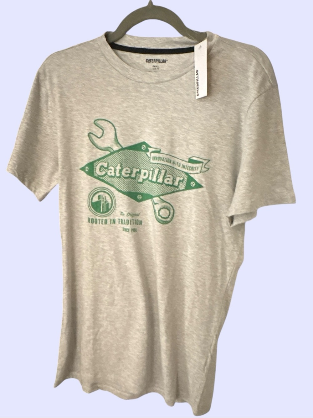 Caterpillar Heather Gray Tee with Green Tool Graphic
